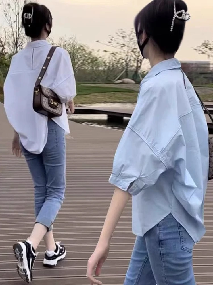 White Casual Loose Women's Short Sleeve Shirt Summer 2025 New Style Elegant Design Polyester Fiber Anti-Uv Five Button Closure
White Casual Loose Women's Short Sleeve Shirt Summer 2025 New Style Elegant Design Polyester Fiber Anti-Uv Five Button Closure