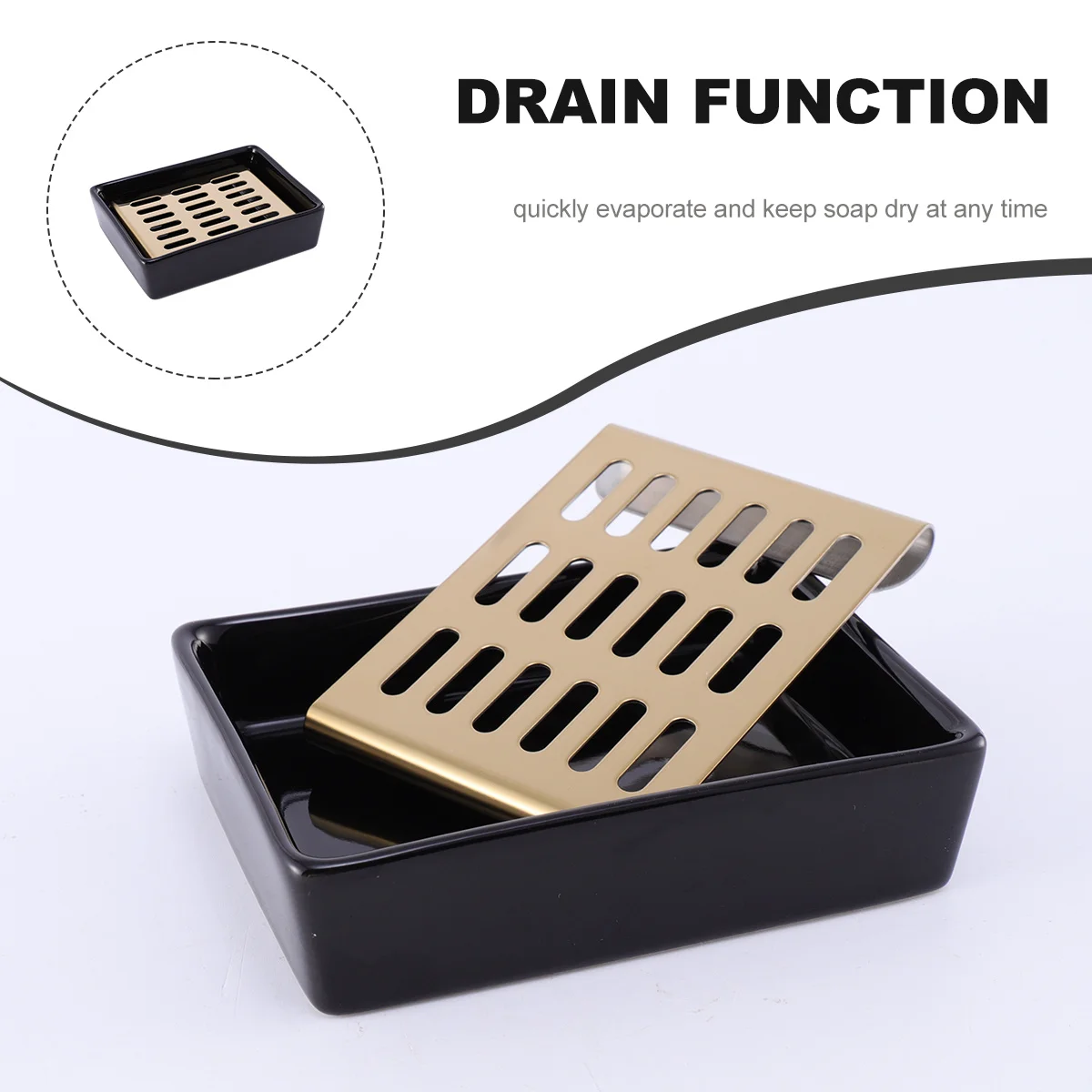 Ceramic Drain Soap Box Double Grid Structure Black Ceramic Base Golden Stainless Steel Filter Soap Holder for Bathroom Kitchen 
Ceramic Drain Soap Box Double Grid Structure Black Ceramic Base Golden Stainless Steel Filter Soap Holder for Bathroom Kitchen