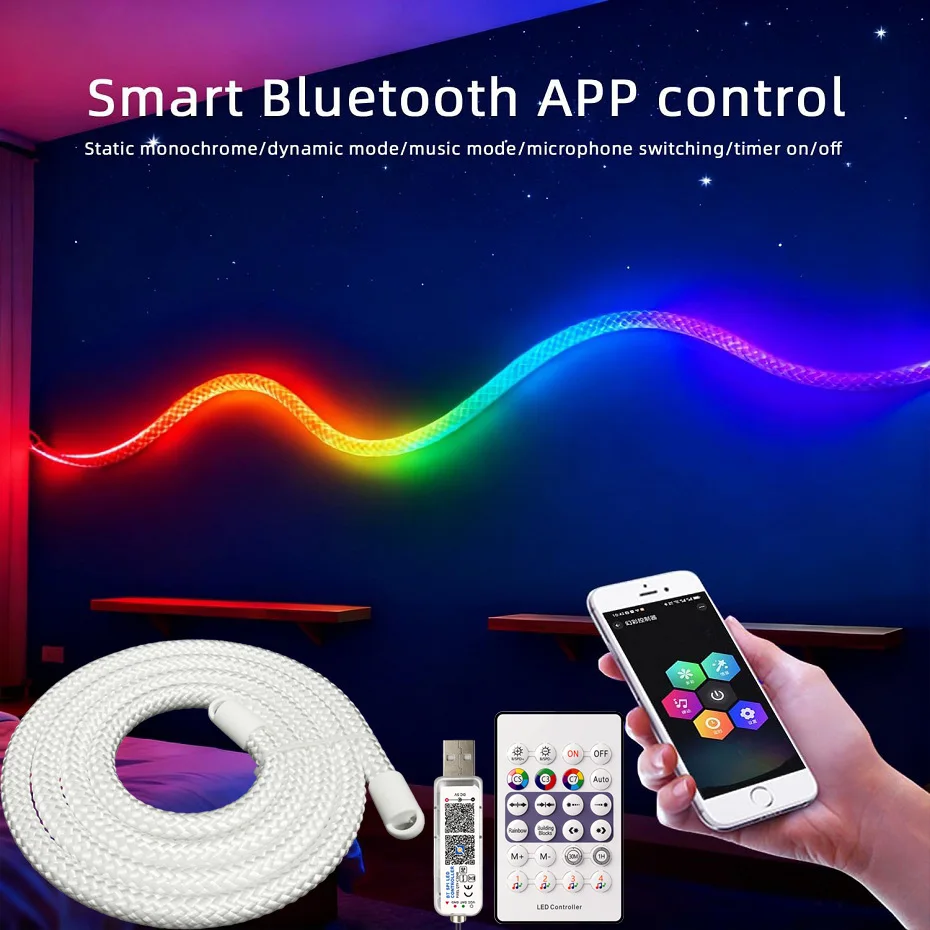 Smart RGB-IC LED Strip Neon Light 360 Degree Round Reticulate RGB Lights Tape Bluetooth Control DC 5V For Party Home Decoration
Smart RGB-IC LED Strip Neon Light 360 Degree Round Reticulate RGB Lights Tape Bluetooth Control DC 5V For Party Home Decoration