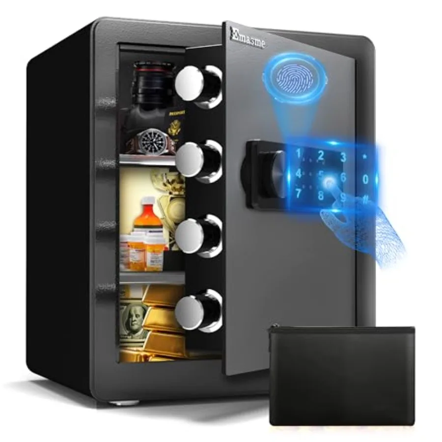 Home use biometric fingerprint safe with fireproof waterproof bag, steel construction, black color, digital keypad and removabl
Home use biometric fingerprint safe with fireproof waterproof bag, steel construction, black color, digital keypad and removabl