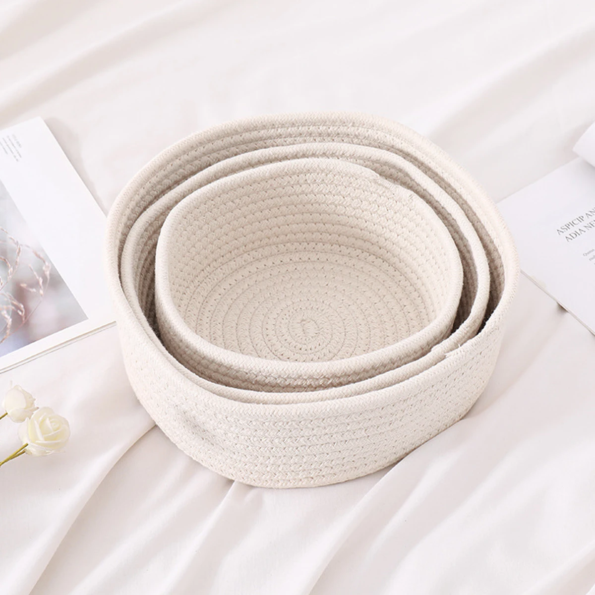 3 Pcs Cotton Woven Baskets Laundry Hamper Clothes Storage Basket Home Bathroom Bedroom Hotel Use Manual Weaving
3 Pcs Cotton Woven Baskets Laundry Hamper Clothes Storage Basket Home Bathroom Bedroom Hotel Use Manual Weaving