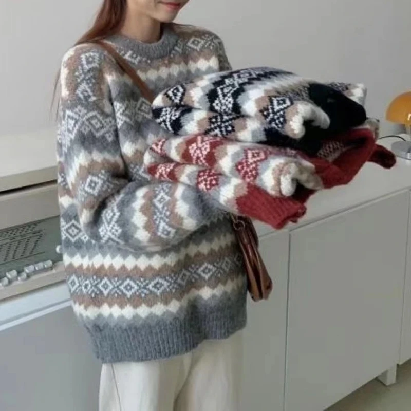 GIDYQ Vintage Knitted Sweaters Women Autumn Winter Thickened O Neck Pullovers Korean Loose Lazy Wind Casual Preppy Style Tops
GIDYQ Vintage Knitted Sweaters Women Autumn Winter Thickened O Neck Pullovers Korean Loose Lazy Wind Casual Preppy Style Tops