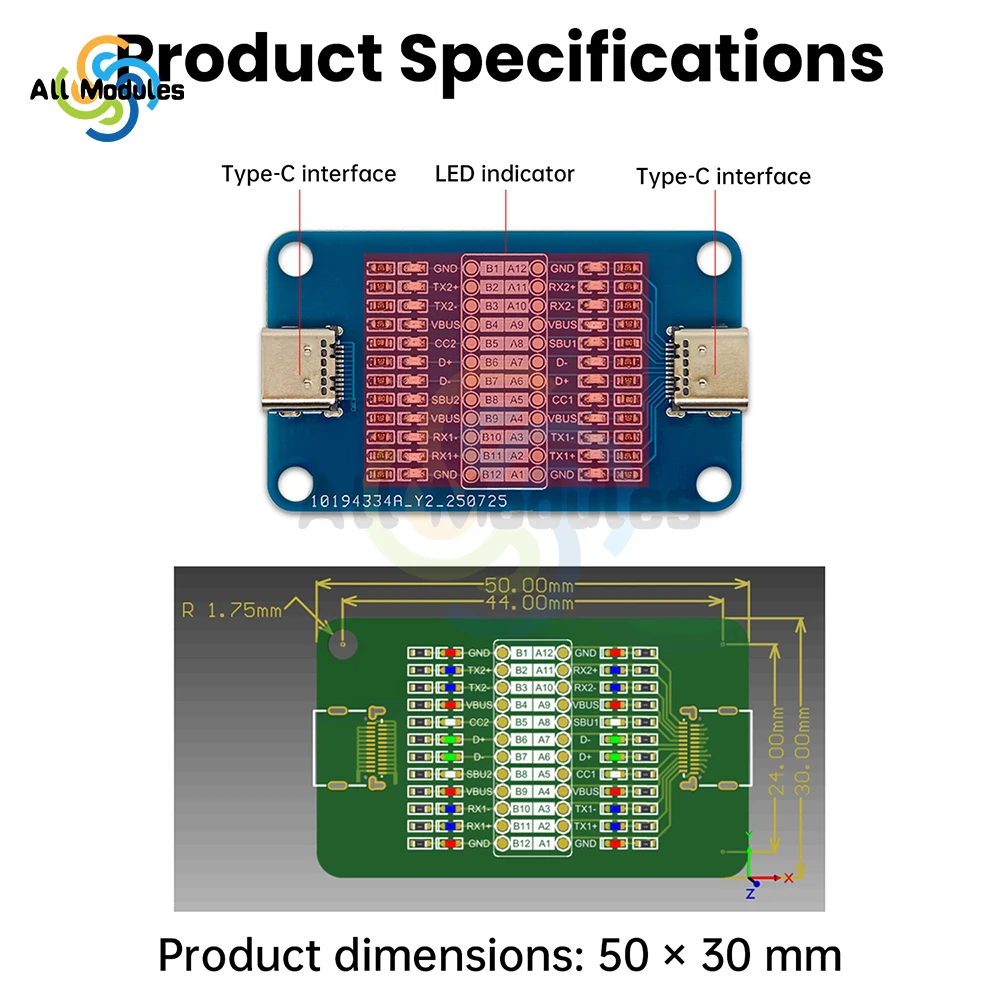 TYPE-C Fast Charging Cable Detection Module Type C to Type C Cable Detection Type-C Short Circuit On-Off Switching Test Board
TYPE-C Fast Charging Cable Detection Module Type C to Type C Cable Detection Type-C Short Circuit On-Off Switching Test Board