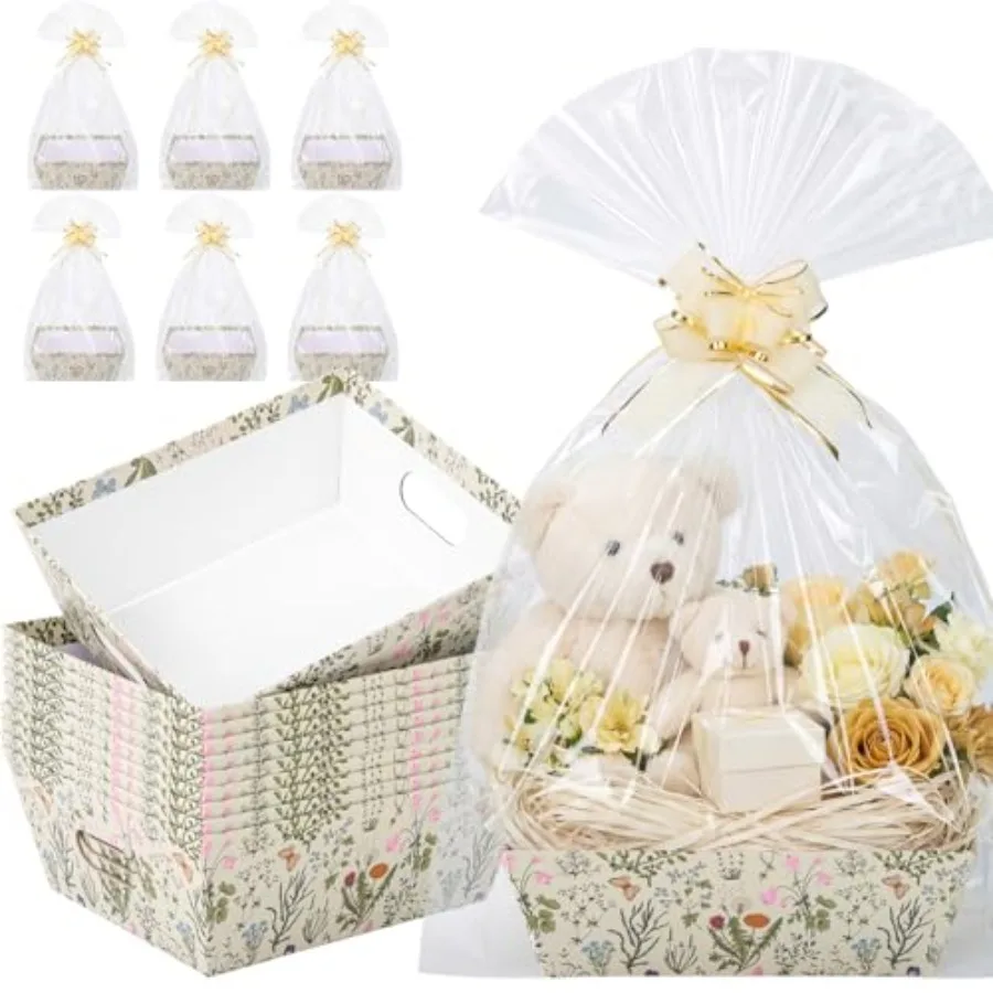12 Pcs Wildflower Basket for Gift Empty with Plastic Bag Ribbon Bow 8x10'' Vintage Cardboard Gift Wrapping Basket with Handle t
12 Pcs Wildflower Basket for Gift Empty with Plastic Bag Ribbon Bow 8x10'' Vintage Cardboard Gift Wrapping Basket with Handle t