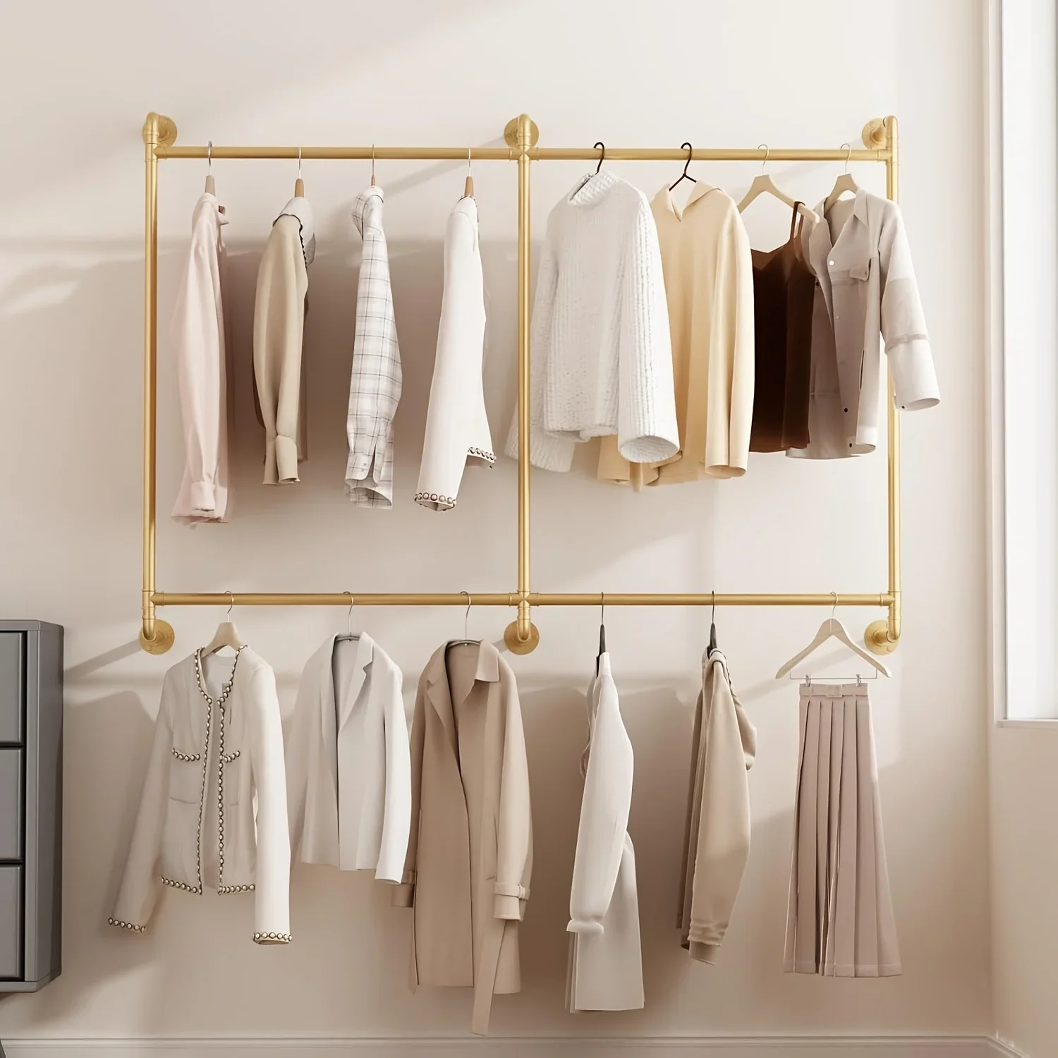 Iron HomeStyle Industrial Pipe Clothing Rack Clothing Rack Wall Mounted Clothes Racks For Hanging Clothes Double Rod-2 Tier
Iron HomeStyle Industrial Pipe Clothing Rack Clothing Rack Wall Mounted Clothes Racks For Hanging Clothes Double Rod-2 Tier