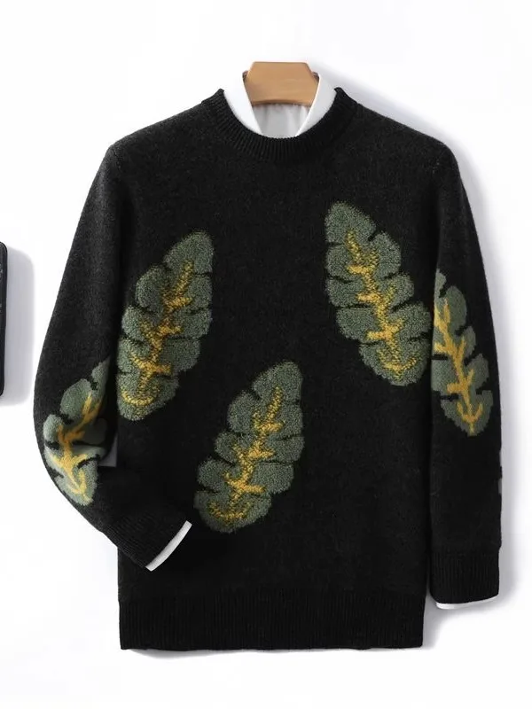 100% Wool Sweater Men's Vintage Leaf Loose Top Crew Neck Sweater Thickened Knitted Bottom Shirt
100% Wool Sweater Men's Vintage Leaf Loose Top Crew Neck Sweater Thickened Knitted Bottom Shirt