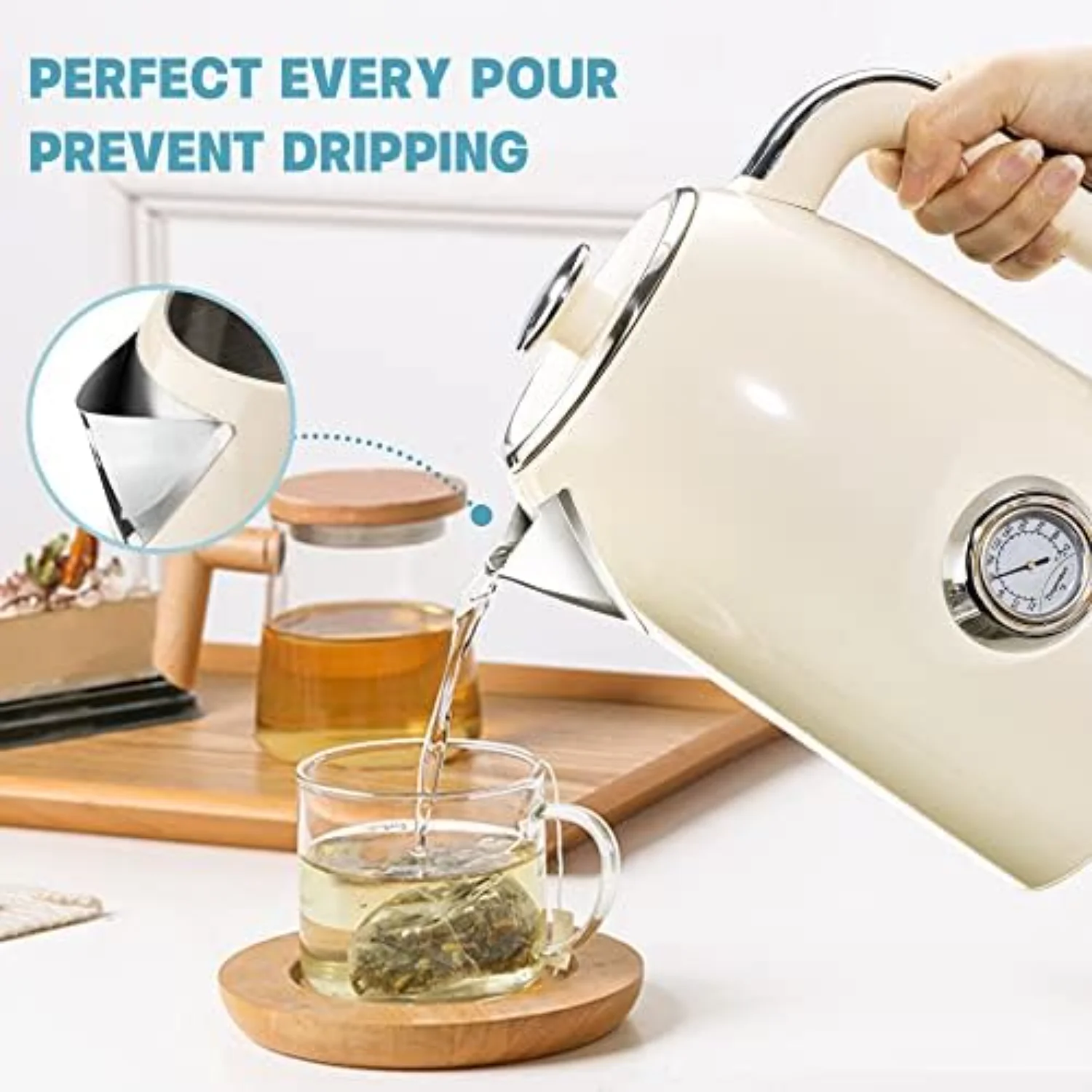 SUSTEAS 57oz Hot Tea Kettle with Thermometer, 1500W Stainless Steel Boiler - Fast Heating, Cordless LED Indicator, Auto Shut-Off
SUSTEAS 57oz Hot Tea Kettle with Thermometer, 1500W Stainless Steel Boiler - Fast Heating, Cordless LED Indicator, Auto Shut-Off