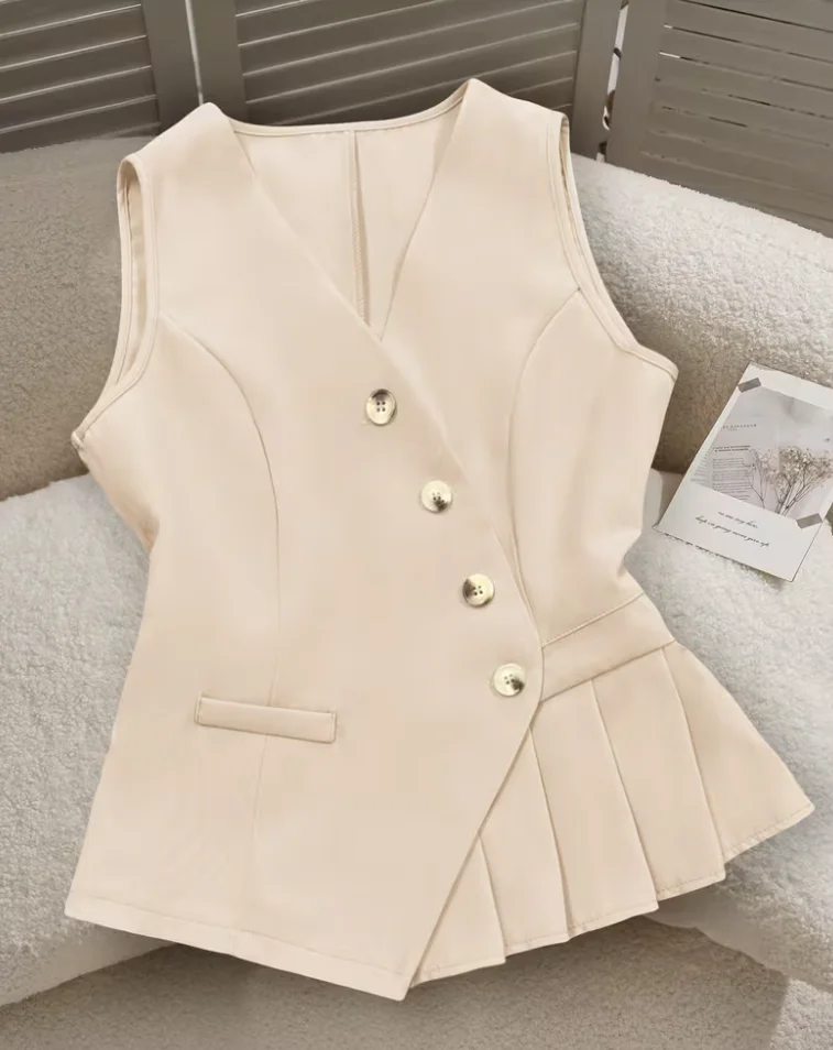 Women's V-Neck Sleeveless Vest - Formal Asymmetrical Button Peplum Waistcoat with Pocket for Office & Casual Wear
Women's V-Neck Sleeveless Vest - Formal Asymmetrical Button Peplum Waistcoat with Pocket for Office & Casual Wear