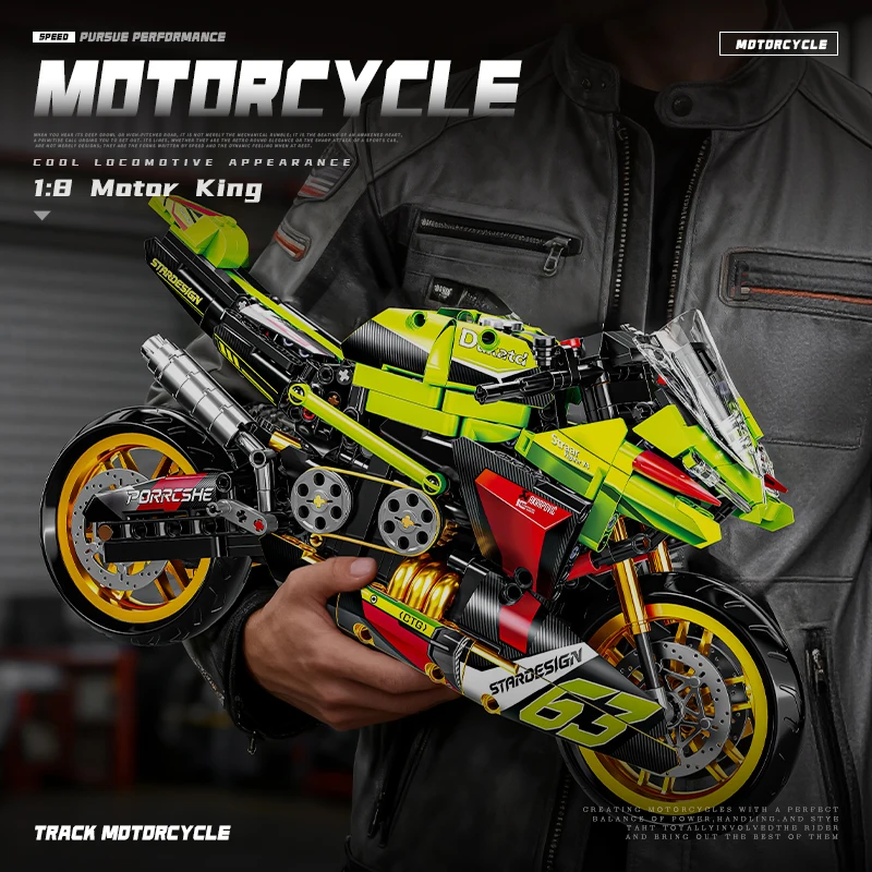 Green motorcycle mechanical group building blocks assembling huge and difficult boy toy model birthday gift
Green motorcycle mechanical group building blocks assembling huge and difficult boy toy model birthday gift