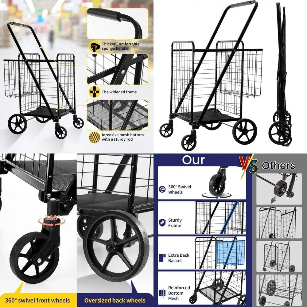 Очень большая складная корзина для покупок, грузоподъемность 450 фунтов, универсальная тележка с 360° ° Поворотные колеса и большая корзина
Очень большая складная корзина для покупок, грузоподъемность 450 фунтов, универсальная тележка с 360° ° Поворотные колеса и большая корзина