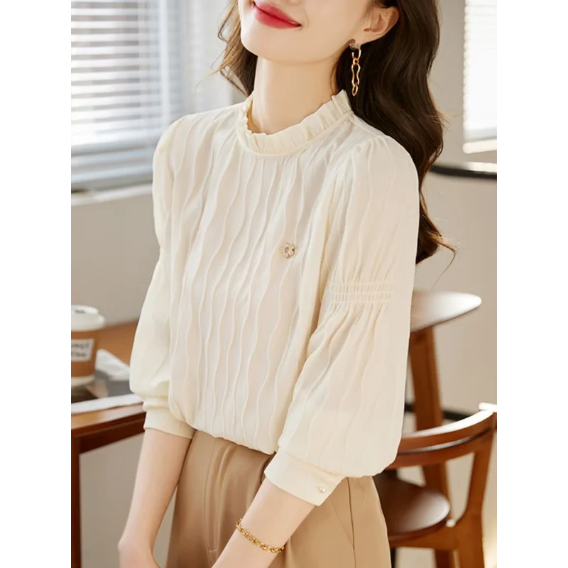 Flounce Collar Long Sleeve Chiffon Blouse Women Loose Slimming Top Stylish Shirt
Flounce Collar Long Sleeve Chiffon Blouse Women Loose Slimming Top Stylish Shirt
