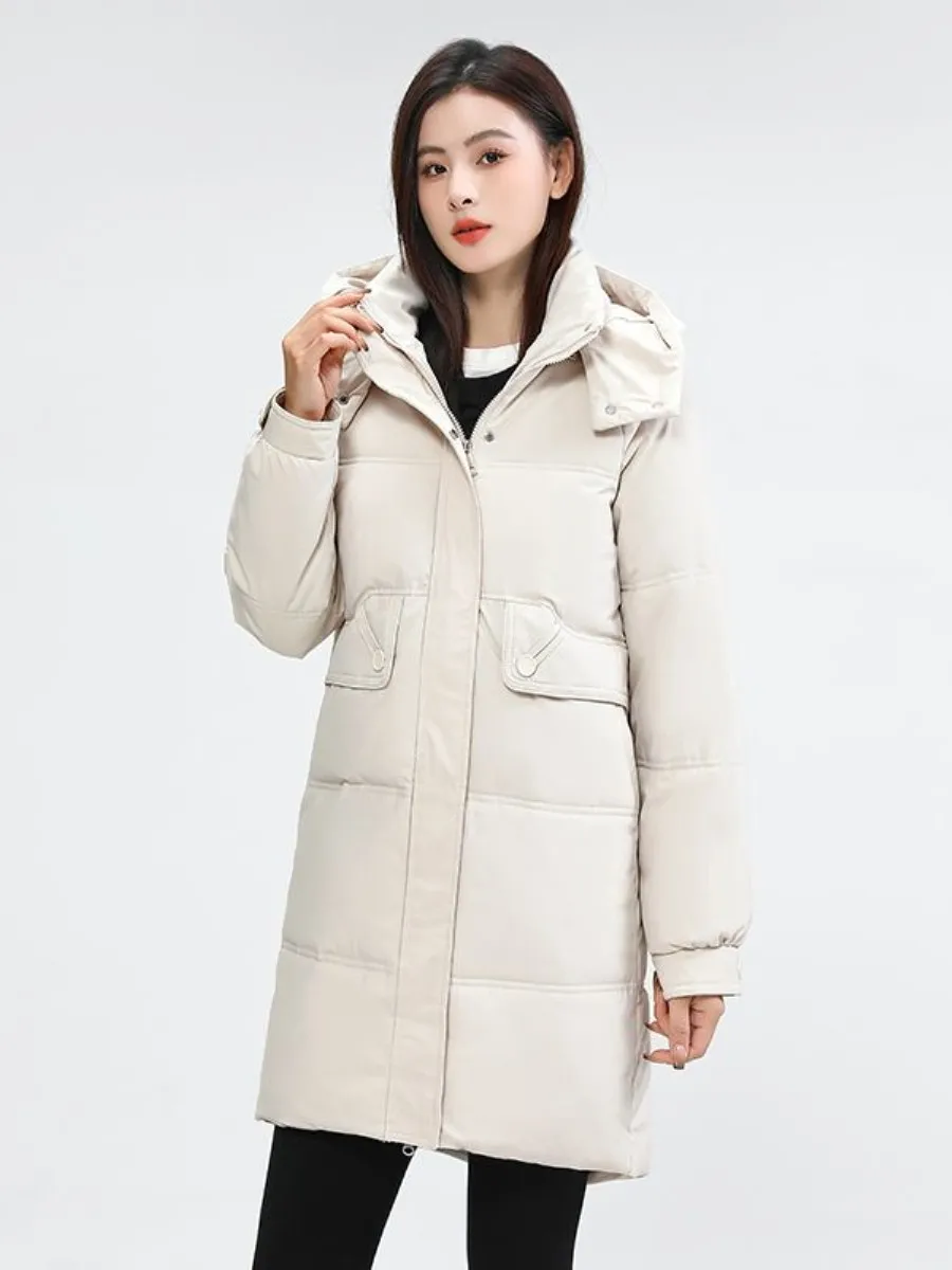 Women's Mid-Length Thickened Cotton Jacket with Hat Fashionable Korean Style Durable Polyester Fiber Filled Warm Outerwear
Women's Mid-Length Thickened Cotton Jacket with Hat Fashionable Korean Style Durable Polyester Fiber Filled Warm Outerwear
