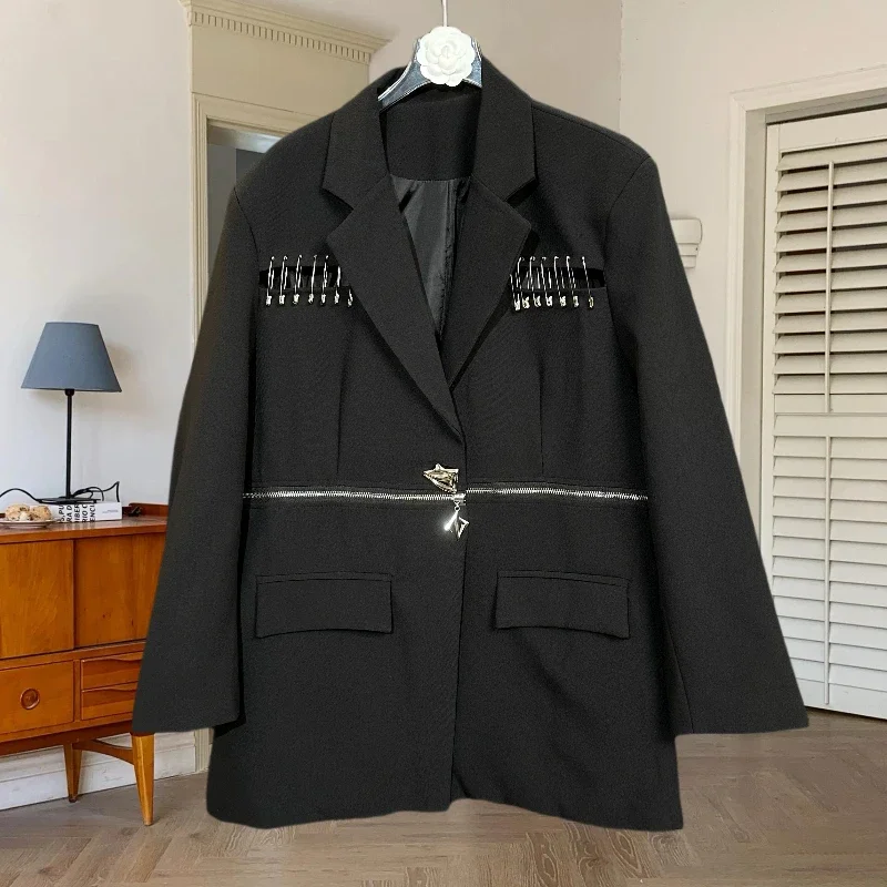 Spring Korean Loose Removable Hem Zipper Decoration Women Suit Jacket White Black Notched Collar Long Sleeve Female Blazers Coat
Spring Korean Loose Removable Hem Zipper Decoration Women Suit Jacket White Black Notched Collar Long Sleeve Female Blazers Coat