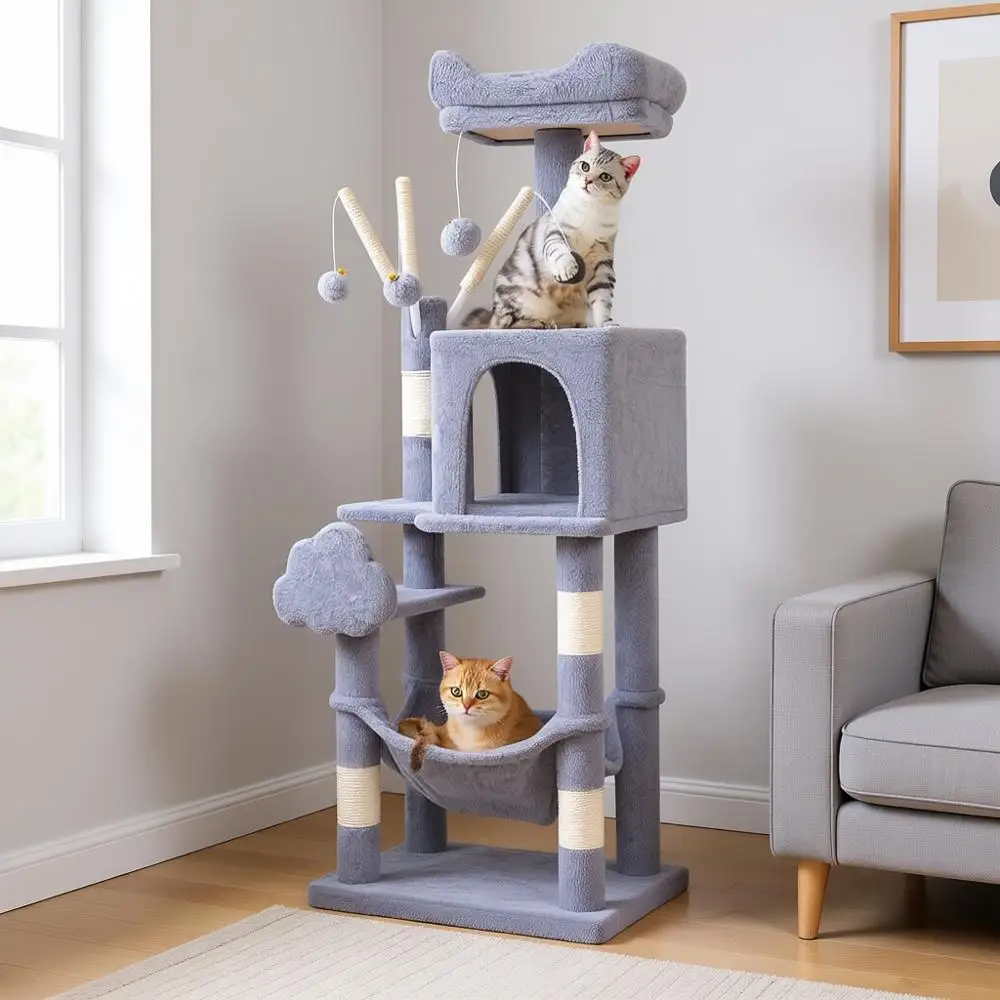 Multi-Level Cat Tree with Scratch Posts, Window Perch, Hammock, and Interactive Pompons, Light Gray
Multi-Level Cat Tree with Scratch Posts, Window Perch, Hammock, and Interactive Pompons, Light Gray