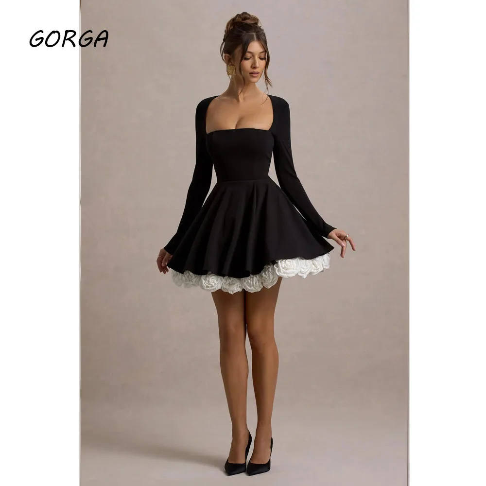 GORGA Customized Black Knee-Length Crepe Evening Dress Square Neck Prom Dress 2025 Long Sleeves Short Mermaid Party Dress
GORGA Customized Black Knee-Length Crepe Evening Dress Square Neck Prom Dress 2025 Long Sleeves Short Mermaid Party Dress