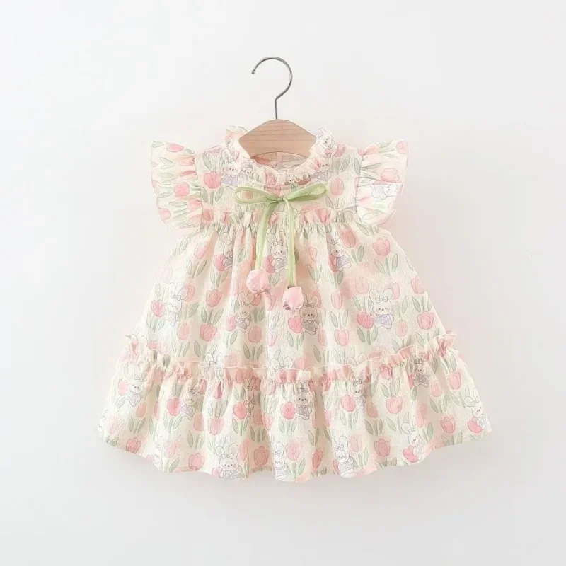 Flower Neck Bow Ribbon Tulip Flower Pattern Summer Girl Dress Tulip Cartoon Rabbit Print Small Flying Sleeves
Flower Neck Bow Ribbon Tulip Flower Pattern Summer Girl Dress Tulip Cartoon Rabbit Print Small Flying Sleeves