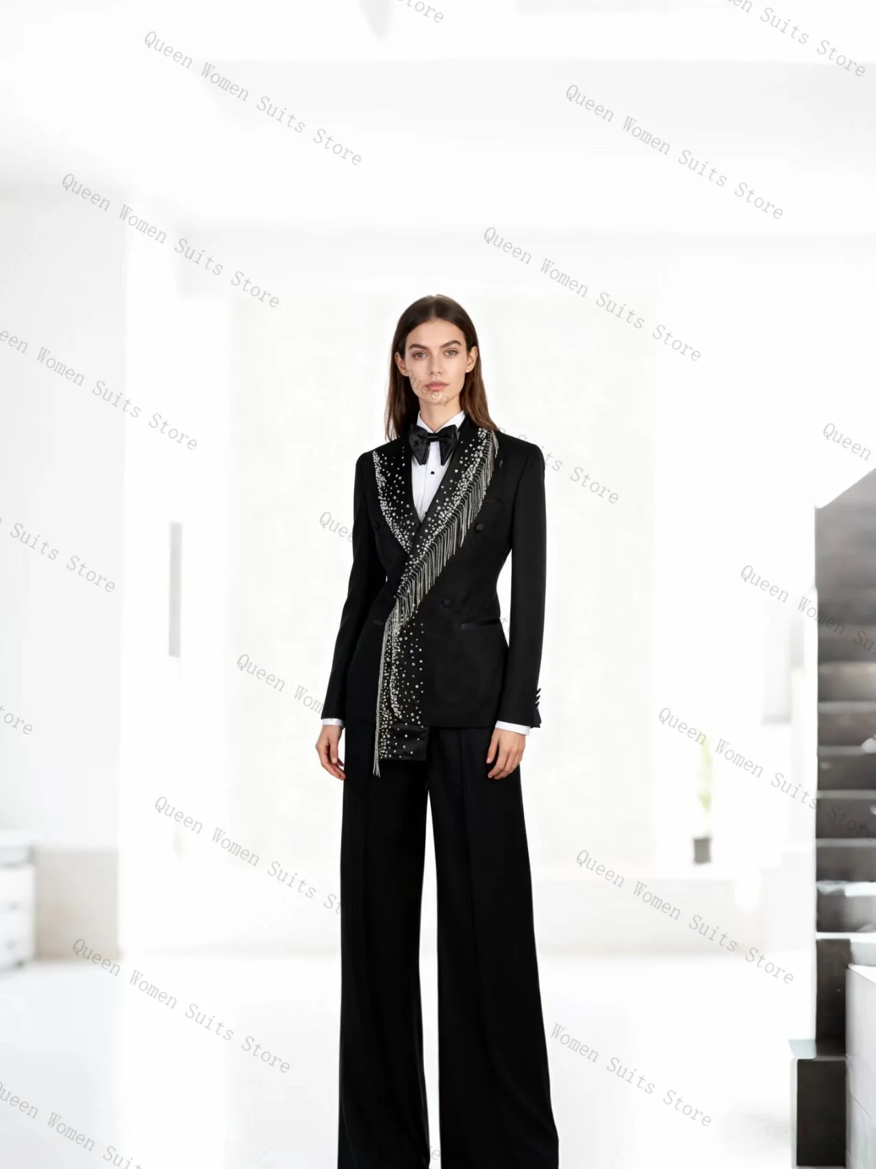 Black Women Suit Set 2 Pcs Blazer+Pants Trousers Beading Crystals Formal Office Lady Jacket Wedding Prom Coat Customized
Black Women Suit Set 2 Pcs Blazer+Pants Trousers Beading Crystals Formal Office Lady Jacket Wedding Prom Coat Customized