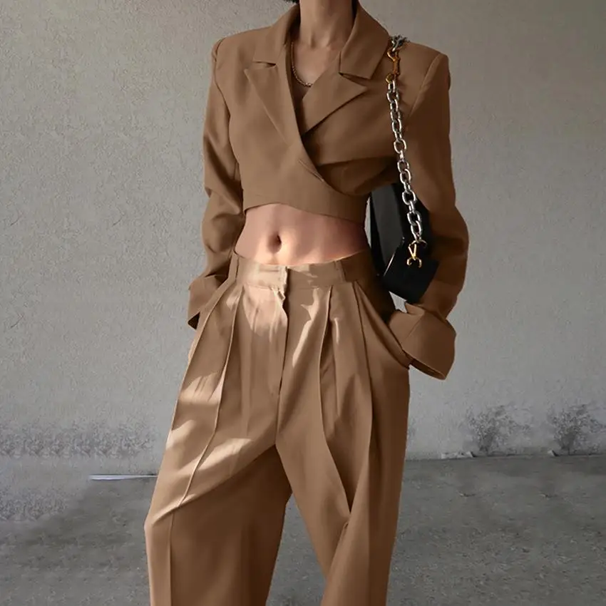 Casual Long Sve ort Suit Jaet High Waist Wide Leg Pants Set Commute Design Sensation Small ence Commute Sle
Casual Long Sve ort Suit Jaet High Waist Wide Leg Pants Set Commute Design Sensation Small ence Commute Sle