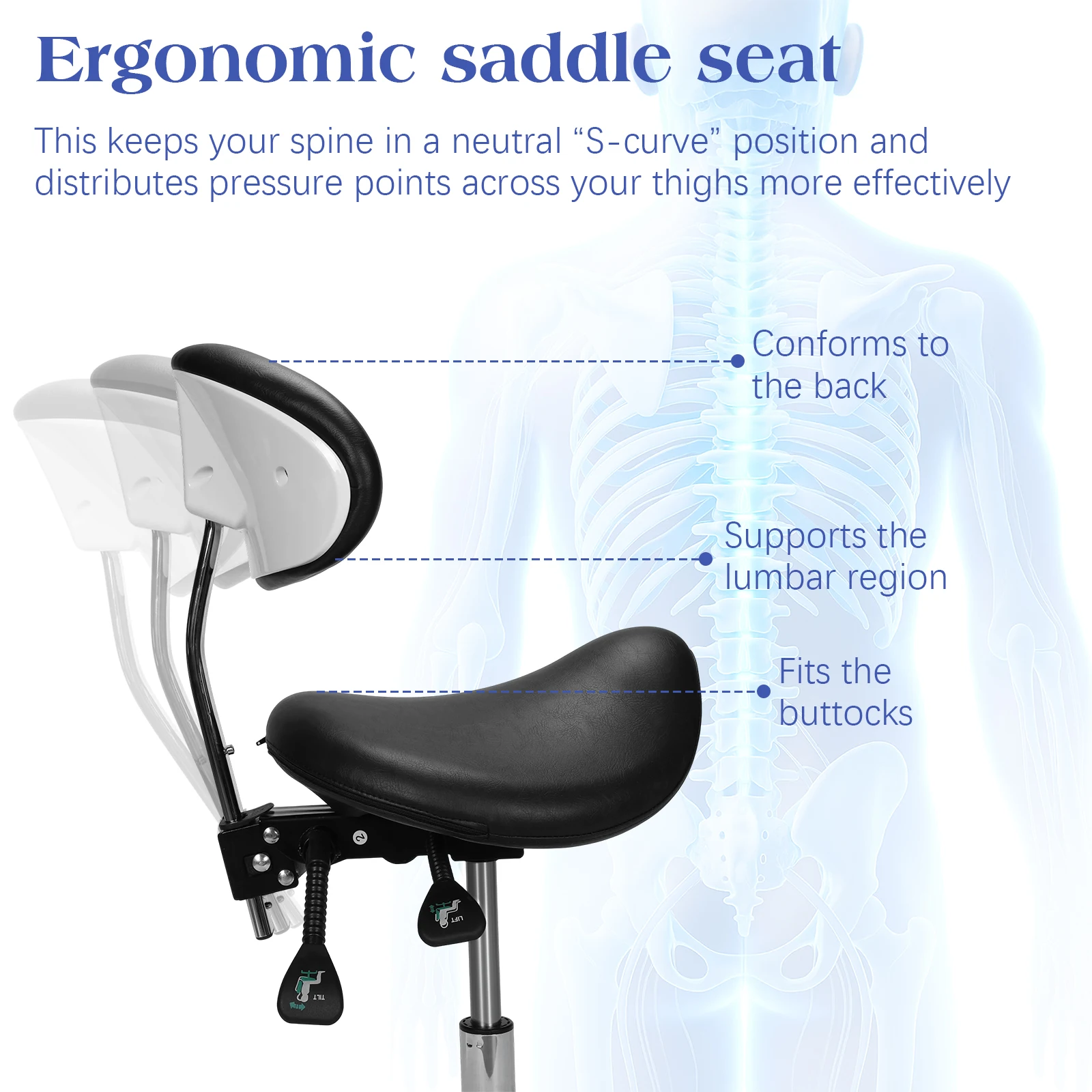 Saddle Rolling Stool with Wheels with Back Support 16.93-21.65in Height for Hair Stylist for Dentist Salon Tattoo
Saddle Rolling Stool with Wheels with Back Support 16.93-21.65in Height for Hair Stylist for Dentist Salon Tattoo