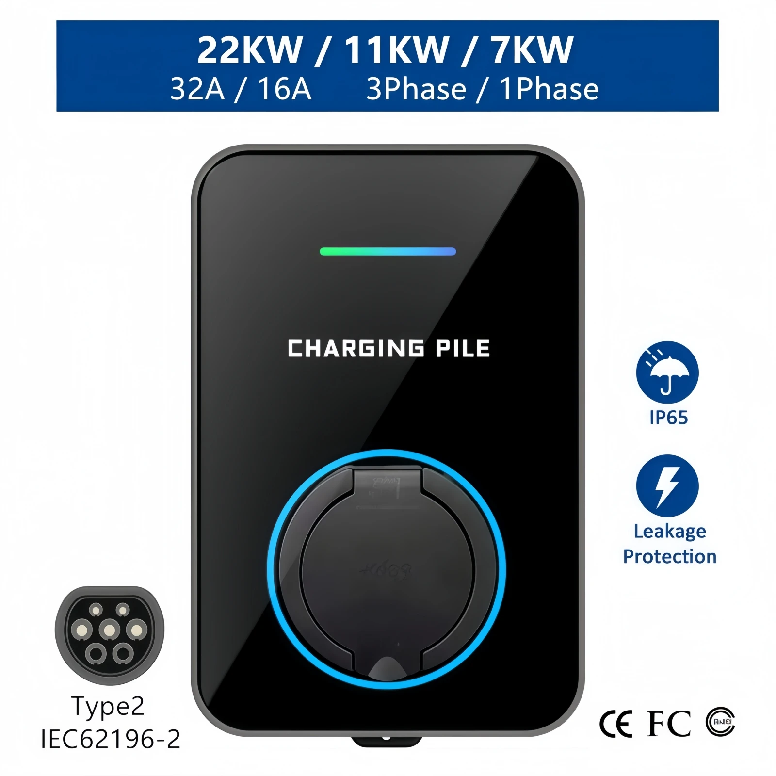 Зарядное устройство для электромобилей Type2 EVSE Wallbox 32А 22кВт 11кВт 16А 3 фазы IEC62196-2 с адаптером и управлением через приложение для электромобилей
Зарядное устройство для электромобилей Type2 EVSE Wallbox 32А 22кВт 11кВт 16А 3 фазы IEC62196-2 с адаптером и управлением через приложение для электромобилей