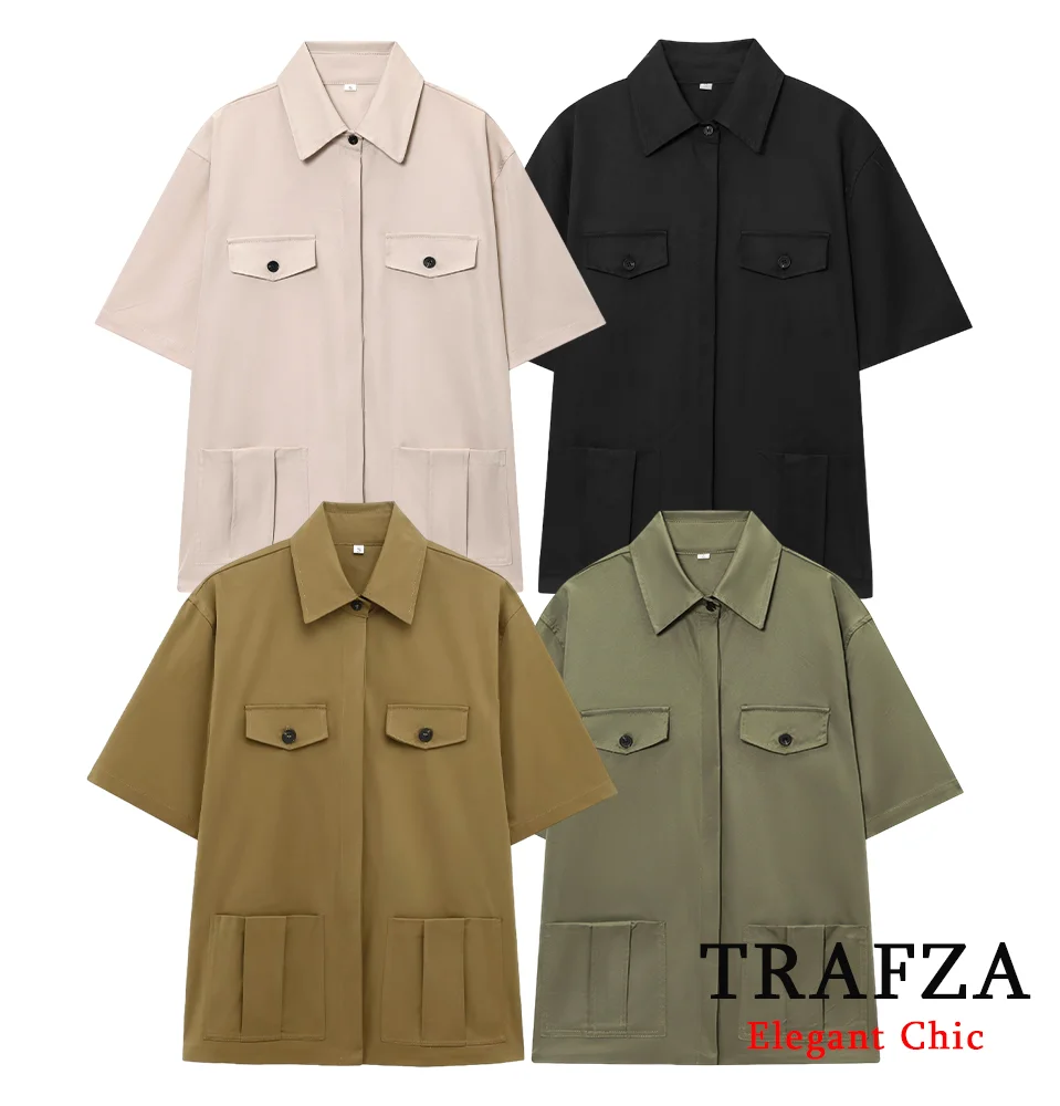 TRAFZA Women Casual Short-sleeved Shirt Pocket Decoration Shirts 2025 Spring Summer Fashion Elegant Simple Versatile Lady Shirts
TRAFZA Women Casual Short-sleeved Shirt Pocket Decoration Shirts 2025 Spring Summer Fashion Elegant Simple Versatile Lady Shirts