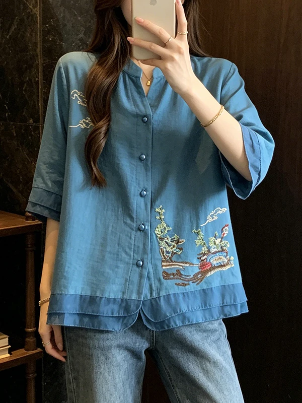 plus Size Summer New Women's Shirt Embroidered Short Sleeve V-Neck Loose Belly Covering Slimming Small Top Korean Style
plus Size Summer New Women's Shirt Embroidered Short Sleeve V-Neck Loose Belly Covering Slimming Small Top Korean Style