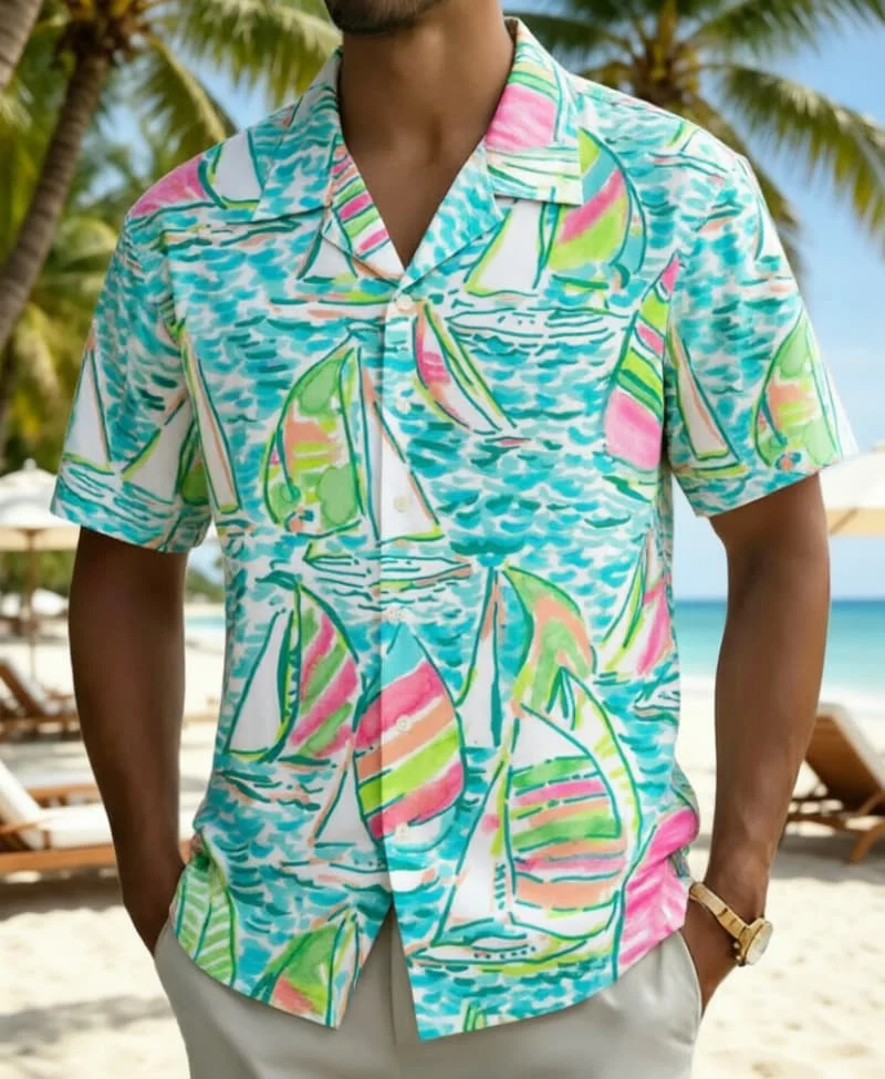 Men's tropical resort style shirt, featuring an exotic island theme, for summer vacations, beach trips, daily , and casual wear
Men's tropical resort style shirt, featuring an exotic island theme, for summer vacations, beach trips, daily , and casual wear
