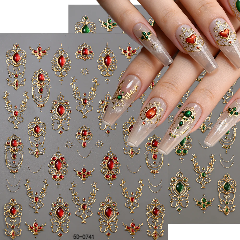 5D Luxury Golden Baroque Style Retro Nail Embossed Stickers Red Green Crystal Gemstone Metallic Nail Art Jewelry Decals Decorati
5D Luxury Golden Baroque Style Retro Nail Embossed Stickers Red Green Crystal Gemstone Metallic Nail Art Jewelry Decals Decorati