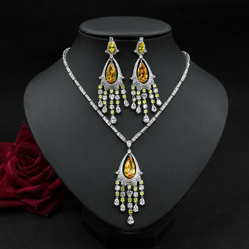 HIBRIDE Long Tassel Water Drop Necklace Earrings 2PCS Cubic Zirconia Jewelry Sets For Women Bridal Wedding Accessories N-360
HIBRIDE Long Tassel Water Drop Necklace Earrings 2PCS Cubic Zirconia Jewelry Sets For Women Bridal Wedding Accessories N-360