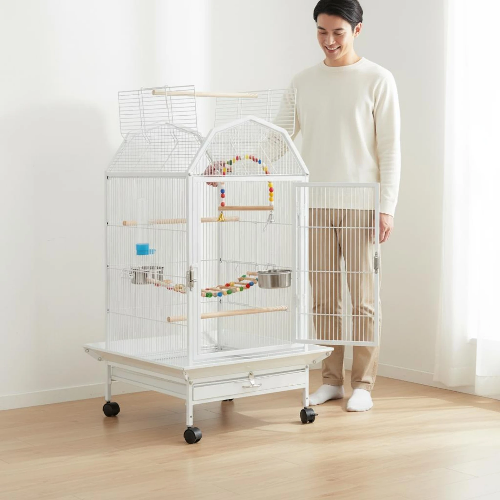 Wheeled Bird Enclosure Caster Wheels Metal Bird Enclosure Pet Housing Vertical Wires Tray Base for Home
Wheeled Bird Enclosure Caster Wheels Metal Bird Enclosure Pet Housing Vertical Wires Tray Base for Home