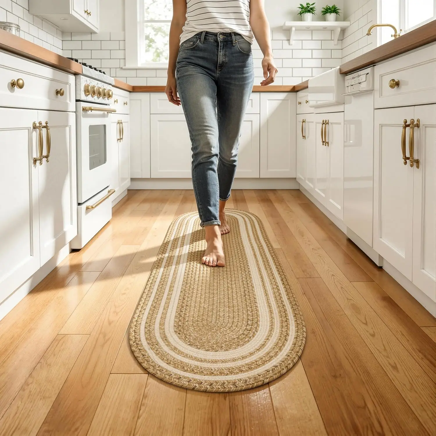 2x6 Oval Braided Runner Rug, Farmhouse Kitchen & Hallway Mat with Anti-Slip Pads for High Traffic Areas, Natural Color
2x6 Oval Braided Runner Rug, Farmhouse Kitchen & Hallway Mat with Anti-Slip Pads for High Traffic Areas, Natural Color
