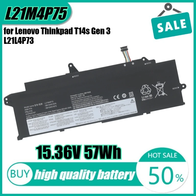 15.36V 57Wh L21M4P75 Laptop Battery for Lenovo Thinkpad T14s Gen 3 GEN 3 21BR Gen 4 21F6 L21B4P71 L21L4P73
15.36V 57Wh L21M4P75 Laptop Battery for Lenovo Thinkpad T14s Gen 3 GEN 3 21BR Gen 4 21F6 L21B4P71 L21L4P73
