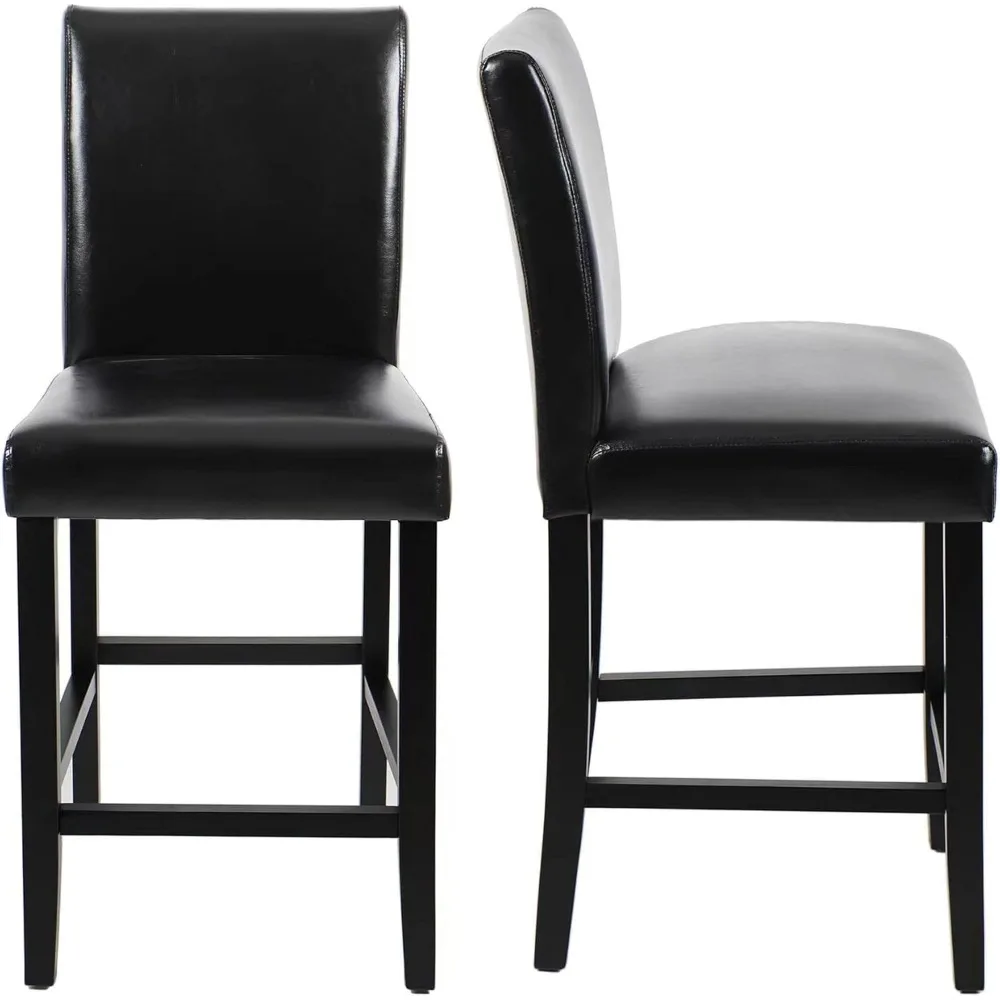 Set of 2 Classic 24 Inches Counter Height Stools Upholstered Bar Stools with Solid Wood Legs and Black Leather Counter Stool 
Set of 2 Classic 24 Inches Counter Height Stools Upholstered Bar Stools with Solid Wood Legs and Black Leather Counter Stool