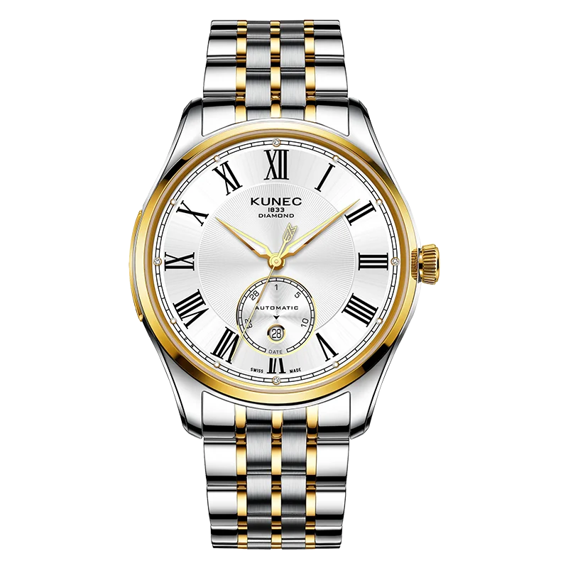 Kunes Brand Gold dial Swiss movement men steel case mechanical watch Ultra-thin waterproof business casual men automatic watches
Kunes Brand Gold dial Swiss movement men steel case mechanical watch Ultra-thin waterproof business casual men automatic watches