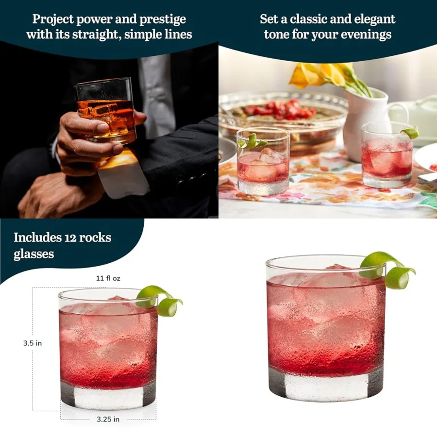 917CD Glasses Set of 12, Rocks Glass Cups with Simple Lines, Elegant Glass Set for Whiskey, Cocktails and More
917CD Glasses Set of 12, Rocks Glass Cups with Simple Lines, Elegant Glass Set for Whiskey, Cocktails and More