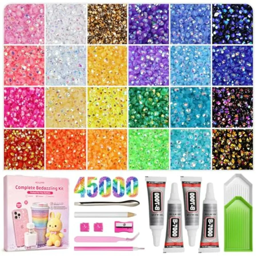 45000Pcs Rhinestones for Bedazzling Kit, 3mm Multicolor Flatback Gems, All-in-one Bedazzler Kit with 40ml Jewelry Glue and Comp
45000Pcs Rhinestones for Bedazzling Kit, 3mm Multicolor Flatback Gems, All-in-one Bedazzler Kit with 40ml Jewelry Glue and Comp