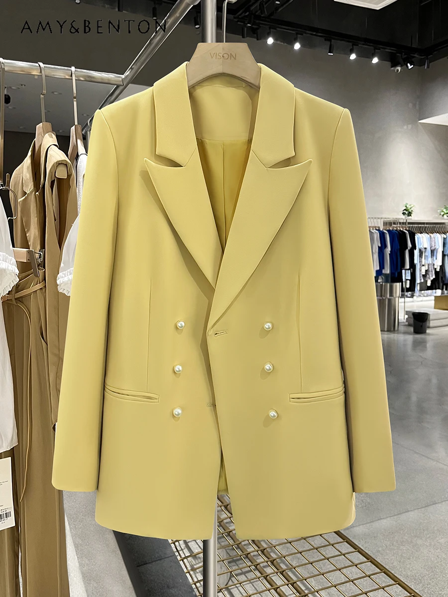 Light Yellow Korean Fashion Blazer Women Spring Autumn Office Lady Chic Heavy Industry Pearl Double-breasted Loose Casual Coat
Light Yellow Korean Fashion Blazer Women Spring Autumn Office Lady Chic Heavy Industry Pearl Double-breasted Loose Casual Coat