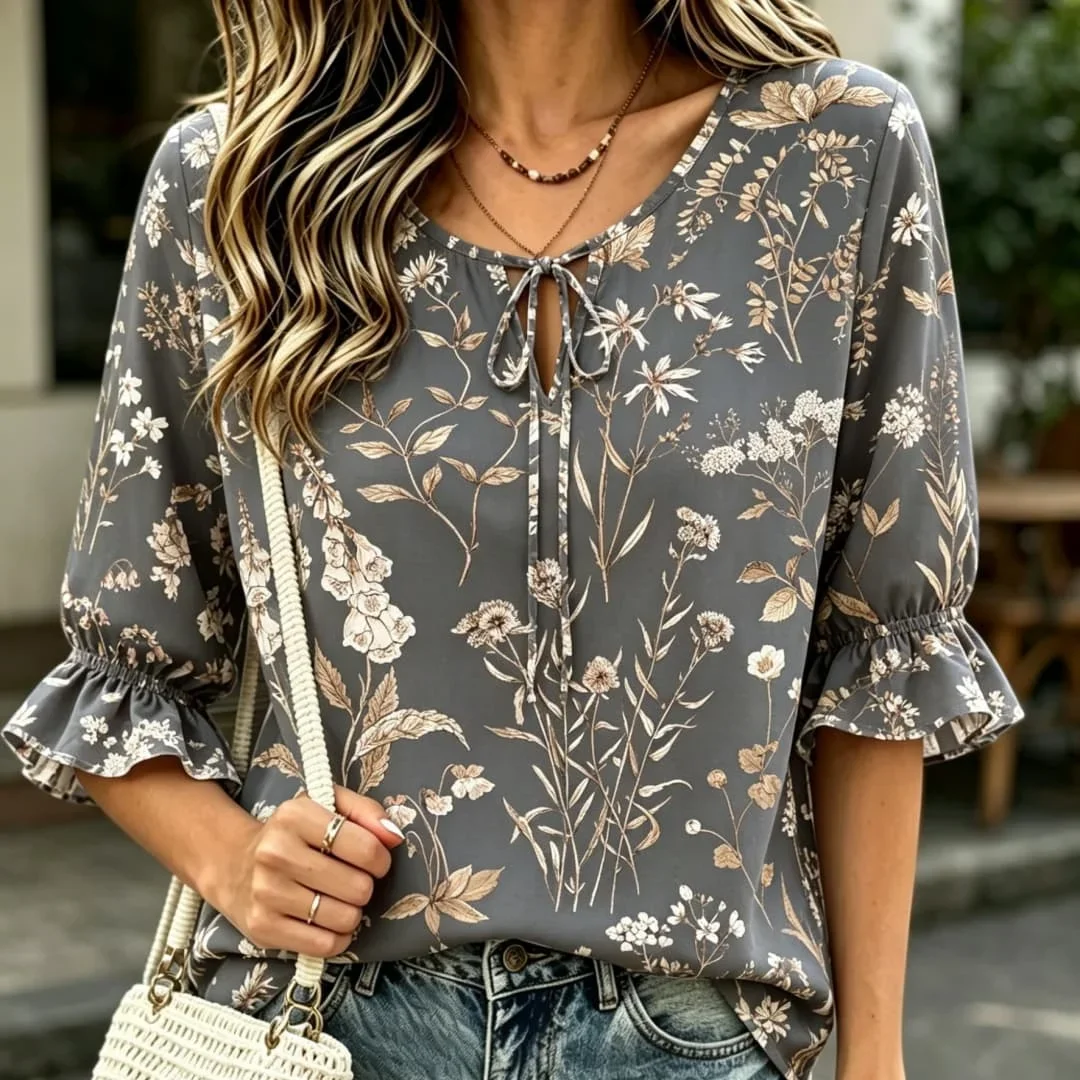 Vintage Botanical Print Tie Front Blouse Ruffle Half Sleeve Casual Loose Fit Summer Blouse for Women
Vintage Botanical Print Tie Front Blouse Ruffle Half Sleeve Casual Loose Fit Summer Blouse for Women
