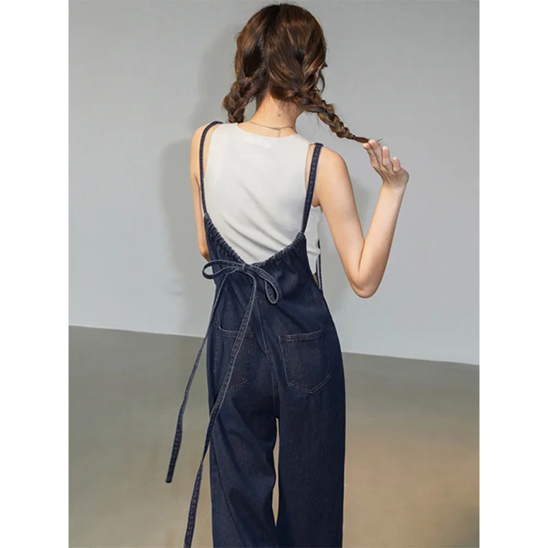French Denim Jumpsuit Women Spring Autumn 2025 New Loose Wide Leg Overalls Back Elegant Lace Up Denim Straight Leg Pants
French Denim Jumpsuit Women Spring Autumn 2025 New Loose Wide Leg Overalls Back Elegant Lace Up Denim Straight Leg Pants