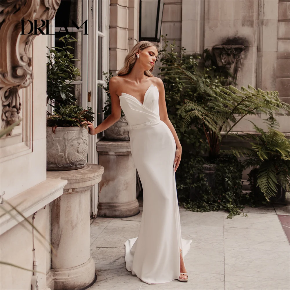 V-Neck Pleat Mermaid Wedding Dress Women Belt Side Split Open Back Sweep Train Bridal Gown Train Vestidos De Novia Customized
V-Neck Pleat Mermaid Wedding Dress Women Belt Side Split Open Back Sweep Train Bridal Gown Train Vestidos De Novia Customized