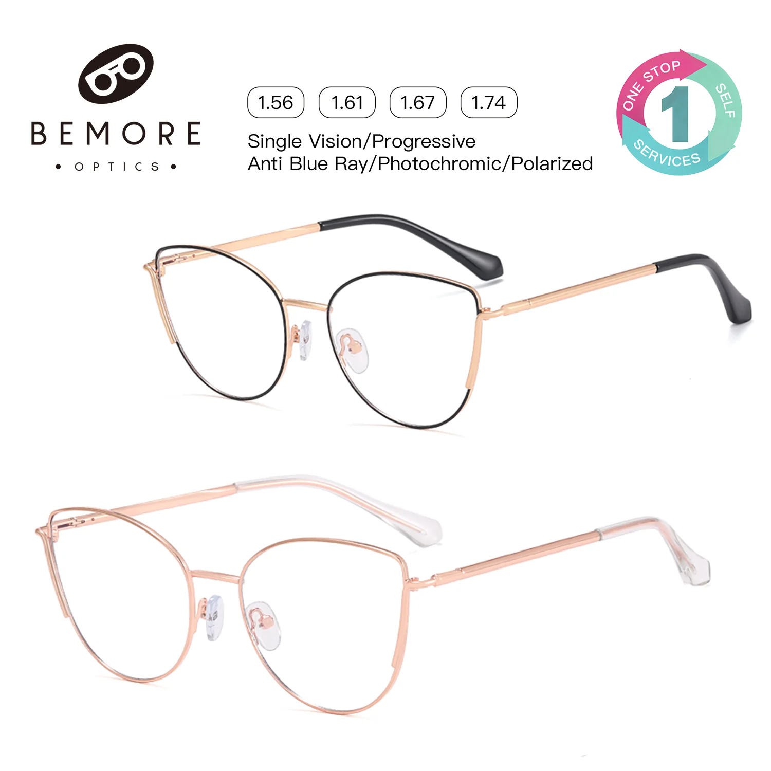 BEMORE Customizable Prescription Reading Glasses for Women Anti-Blue Light Metal Cat Eye Optical Eyeglasses
BEMORE Customizable Prescription Reading Glasses for Women Anti-Blue Light Metal Cat Eye Optical Eyeglasses