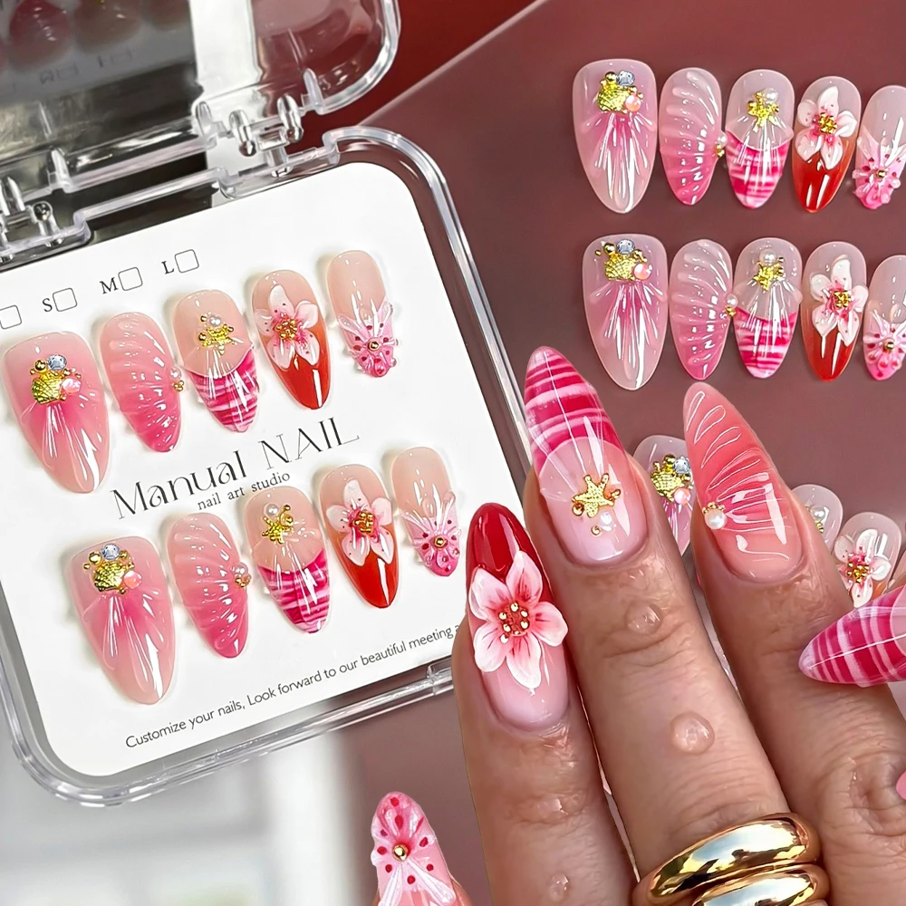 10/30Pcs Peach Pink Almond Press-on-nails 3D Metal Starfish Shells Ocean Fake Nail Tips Clear Ripple Acrylic Flowers False Nails
10/30Pcs Peach Pink Almond Press-on-nails 3D Metal Starfish Shells Ocean Fake Nail Tips Clear Ripple Acrylic Flowers False Nails