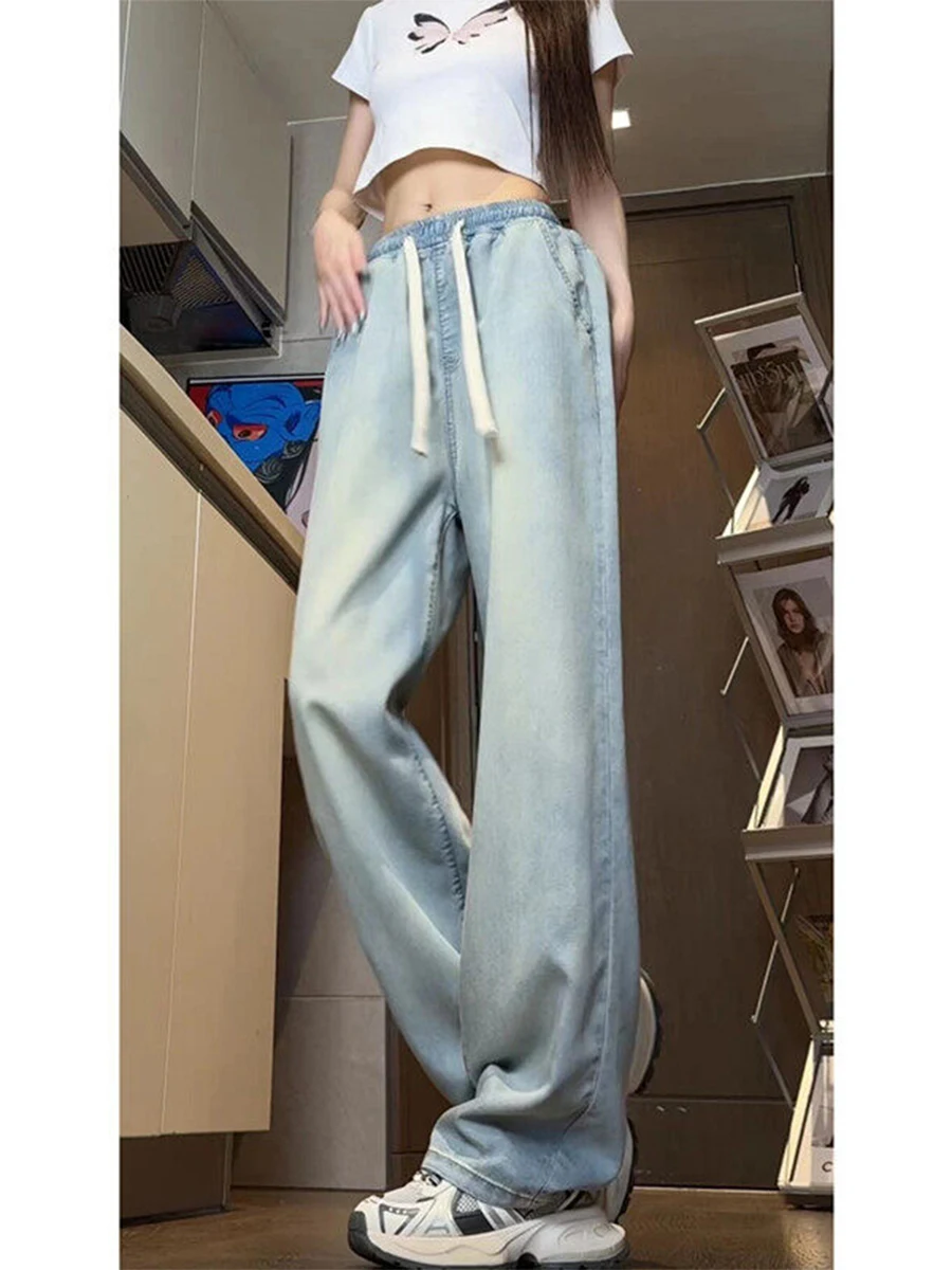 NELY Elastic Waist Dstring Straight Leg Jeans Casual Loose Fit Men's Women's Spring Autumn Denim Pants Trendy Brand
NELY Elastic Waist Dstring Straight Leg Jeans Casual Loose Fit Men's Women's Spring Autumn Denim Pants Trendy Brand