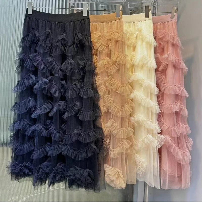 New 2024 Spring Fashion Long Skirts High Quality Women Elastic Waist Cascading Ruffle Flower Sexy Tulle Mesh Long Maxi Skirt
New 2024 Spring Fashion Long Skirts High Quality Women Elastic Waist Cascading Ruffle Flower Sexy Tulle Mesh Long Maxi Skirt