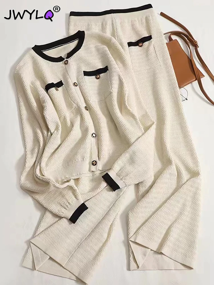Korean Fashion O-neck Single-breasted Cardigan Women+wide Leg Pants Knitted 2 Piece Sets Womens 2023 Streetwear Loose Pant Suits
Korean Fashion O-neck Single-breasted Cardigan Women+wide Leg Pants Knitted 2 Piece Sets Womens 2023 Streetwear Loose Pant Suits