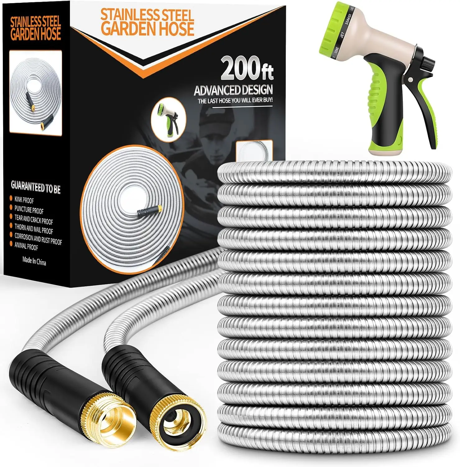200ft Heavy Duty Stainless Steel Garden Hose with 10 Function Nozzle, Flexible, No-Kink, Pet Proof, Puncture Proof for Yard & Outdoor
200ft Heavy Duty Stainless Steel Garden Hose with 10 Function Nozzle, Flexible, No-Kink, Pet Proof, Puncture Proof for Yard & Outdoor