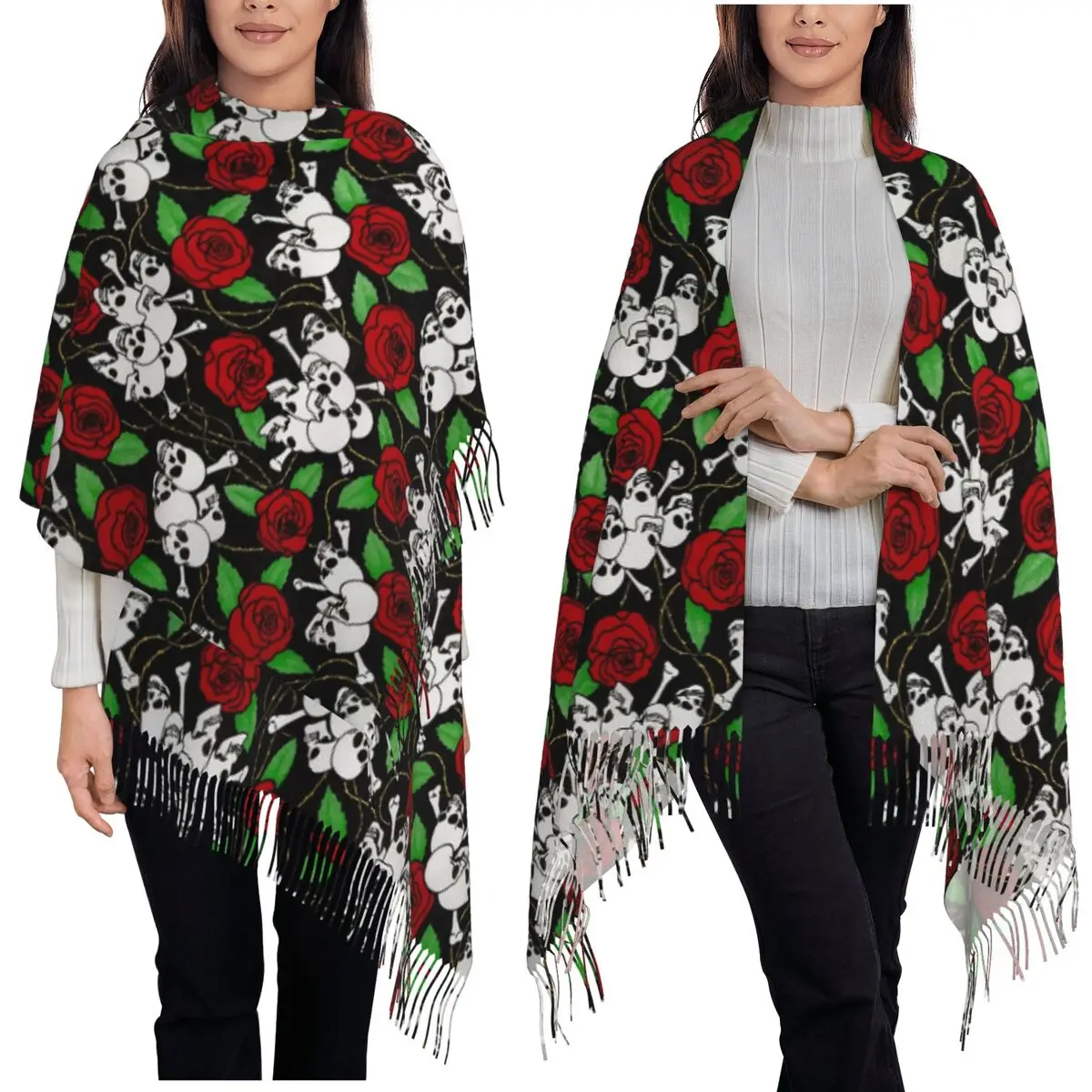 Готический шарф с черепом и цветочным принтом розы и шипами, шарфы с кисточками, женские мягкие теплые шали и накидки, большая осенне-зимняя шаль 
Готический шарф с черепом и цветочным принтом розы и шипами, шарфы с кисточками, женские мягкие теплые шали и накидки, большая осенне-зимняя шаль