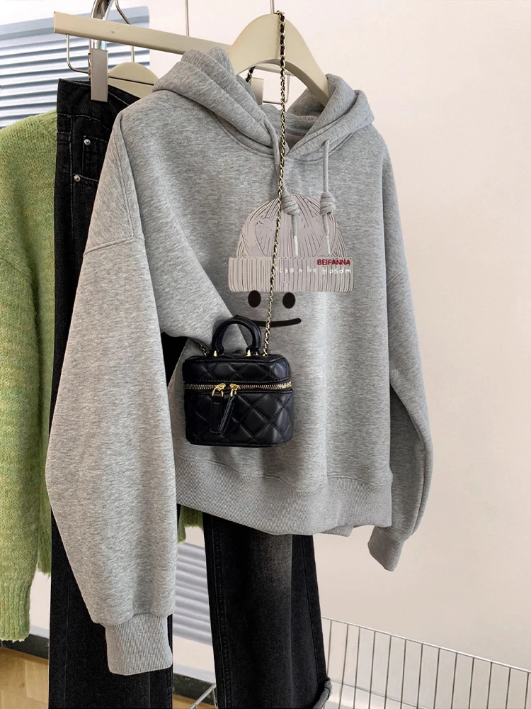 Fashionable Grey Hoodie Women's Spring Autumn Loose Slimming Top Trendy Brand Retro Fun Printing Casual Comfortable Sweatshirt
Fashionable Grey Hoodie Women's Spring Autumn Loose Slimming Top Trendy Brand Retro Fun Printing Casual Comfortable Sweatshirt
