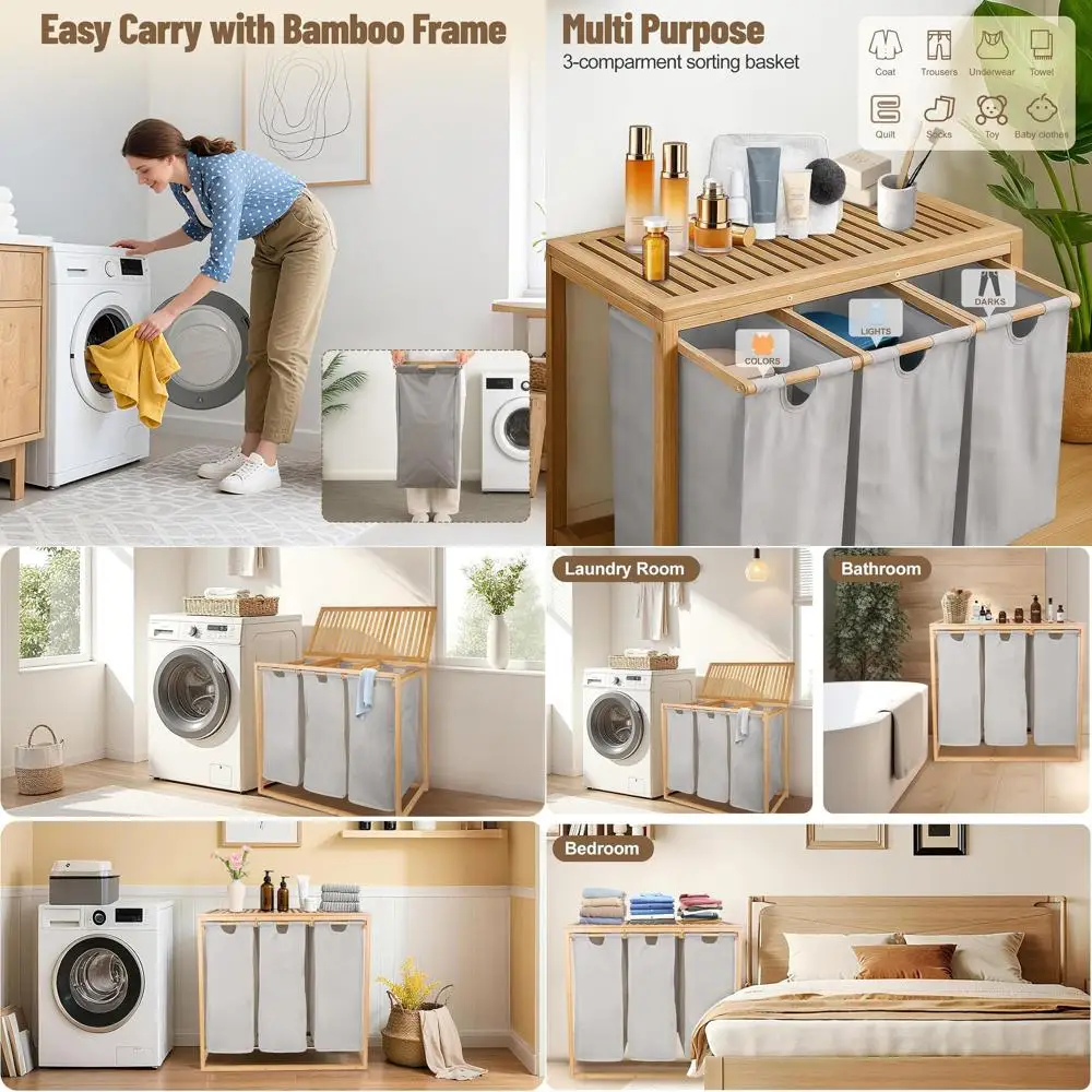 3-Section Collapsible Laundry Hamper with Lid and Removable Washable Bags, 150L Capacity, Ideal for Laundry Room or Bathroom (Gr
3-Section Collapsible Laundry Hamper with Lid and Removable Washable Bags, 150L Capacity, Ideal for Laundry Room or Bathroom (Gr