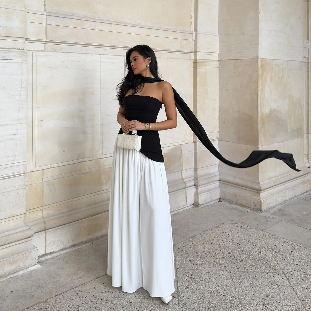 Summer Elegant Maxi Dress with Scarf 2025 Long Party Dresses Black Strapless Chiffon Dress
Summer Elegant Maxi Dress with Scarf 2025 Long Party Dresses Black Strapless Chiffon Dress